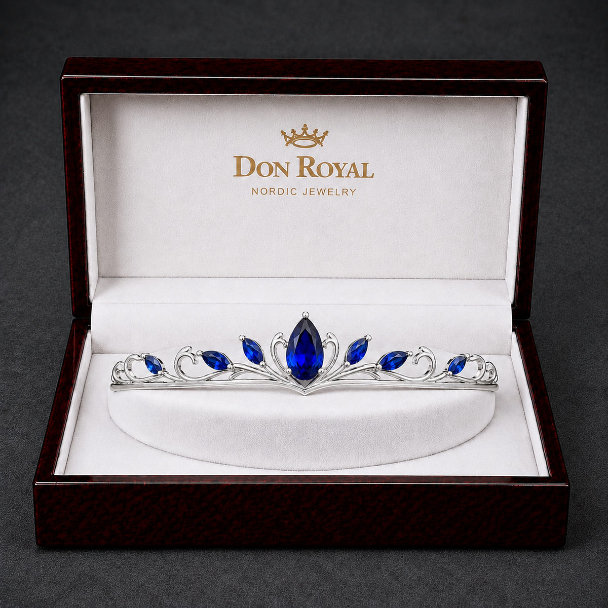 Natural Blue Sapphire Handcrafted Gold Tiara Box