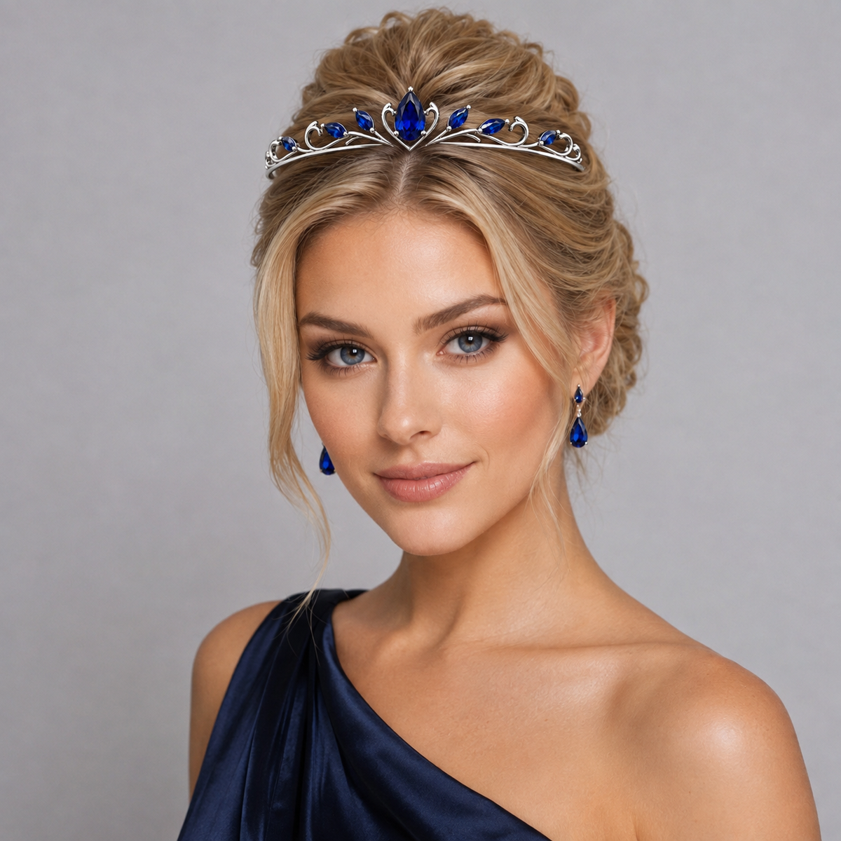 Natural Blue Sapphire Handcrafted Gold Tiara Model