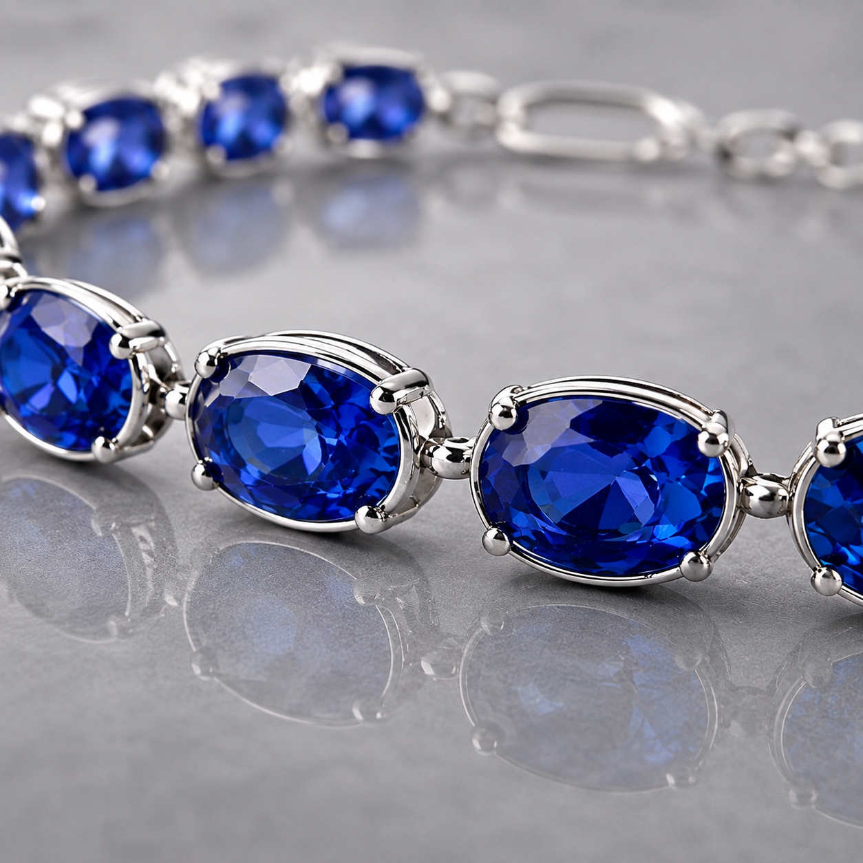 Natural Blue Sapphire Handcrafted Platinum Bracelet