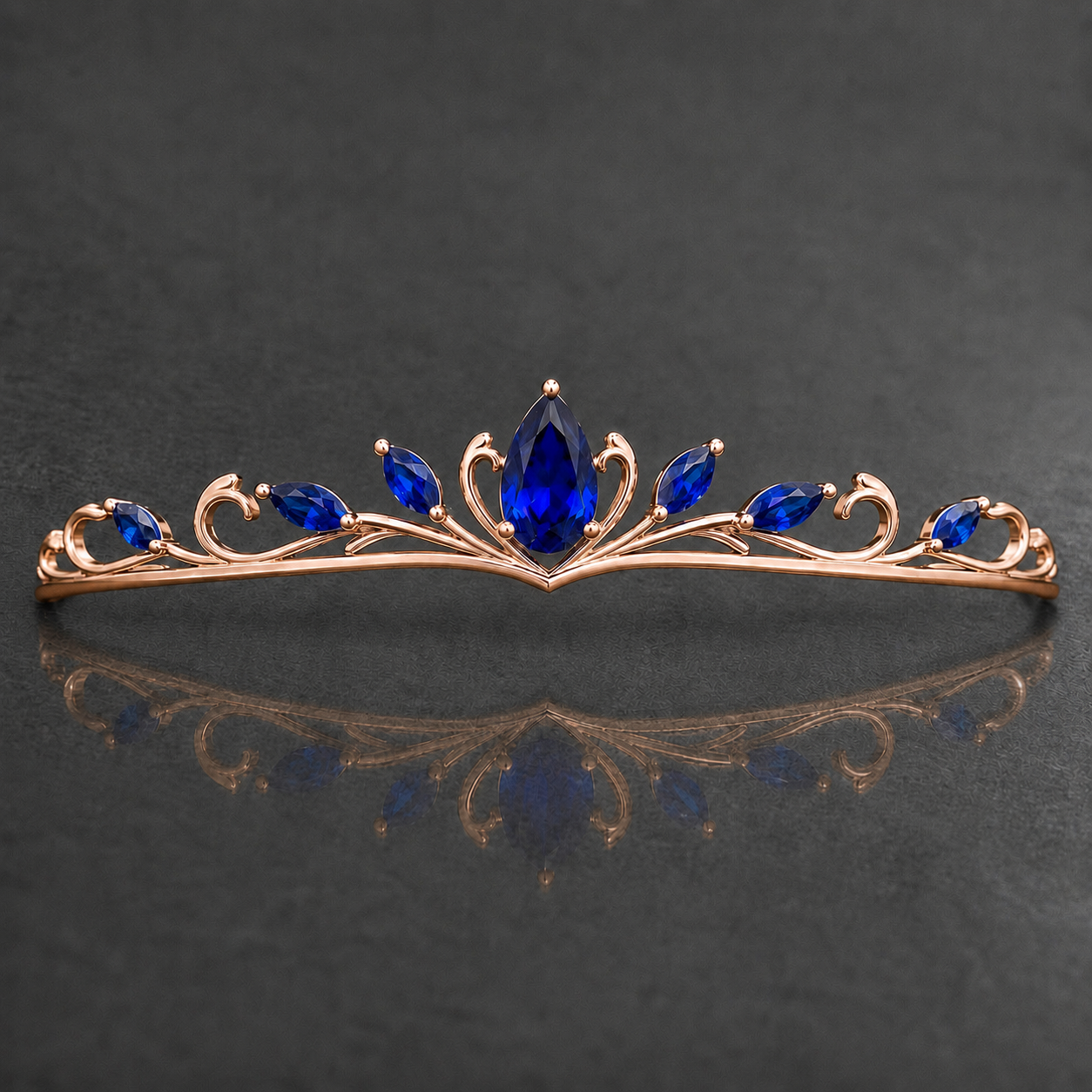Natural Blue Sapphire Handcrafted Rose Gold Tiara