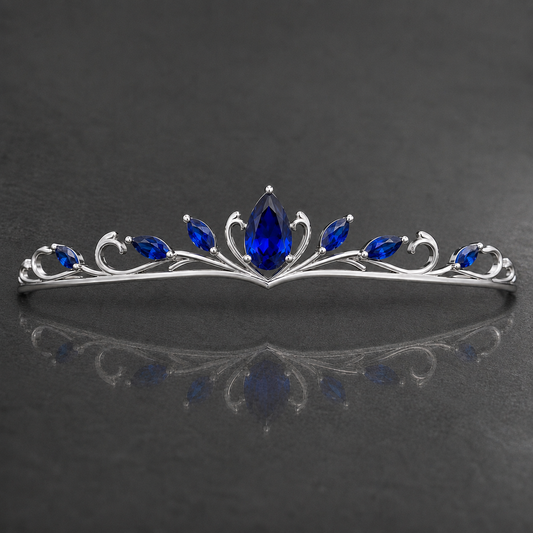 Natural Blue Sapphire Handcrafted White Gold Tiara