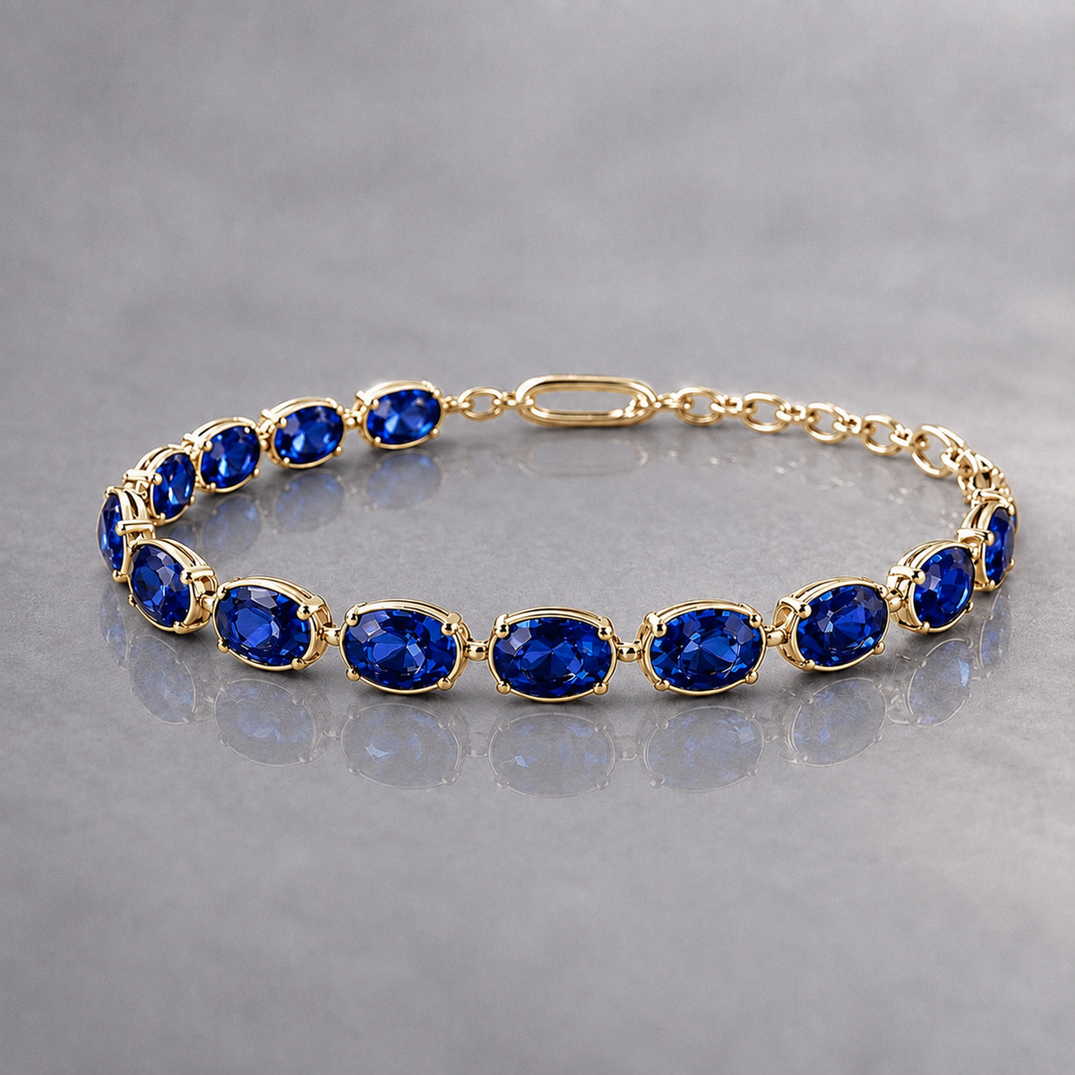 Natural Blue Sapphire Handcrafted Yellow Gold Bracelet
