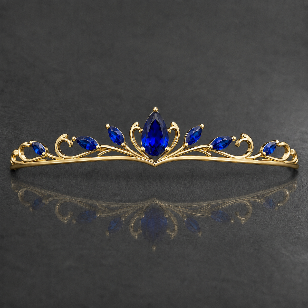 Natural Blue Sapphire Handcrafted Yellow Gold Tiara