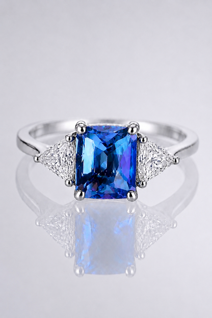 Natural Blue Spinel Diamond Handcrafted Trilogy White Gold Ring