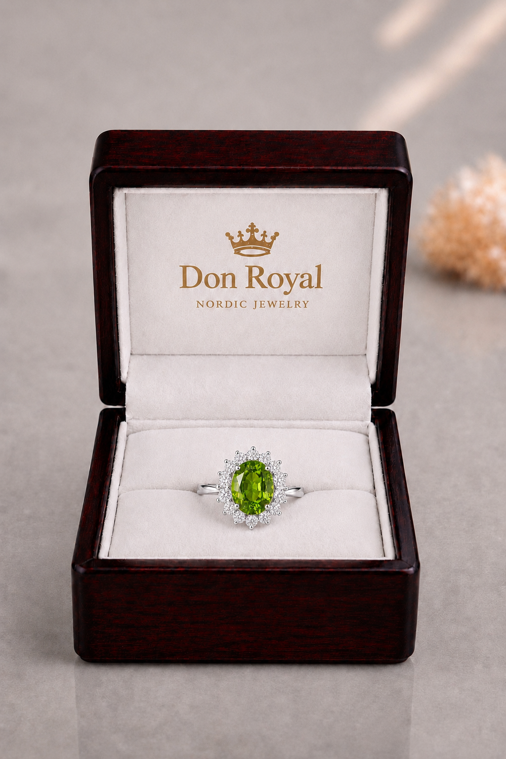 Natural Color Changing Alexandrite Diamond Halo Handcrafted Gold Ring Box
