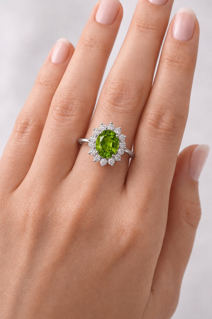Natural Color Changing Alexandrite Diamond Halo Handcrafted Gold Ring Model