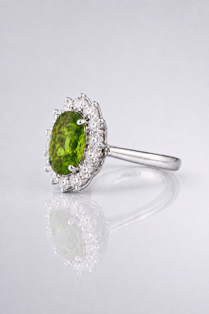 Natural Color Changing Alexandrite Diamond Halo Handcrafted Platinum Ring