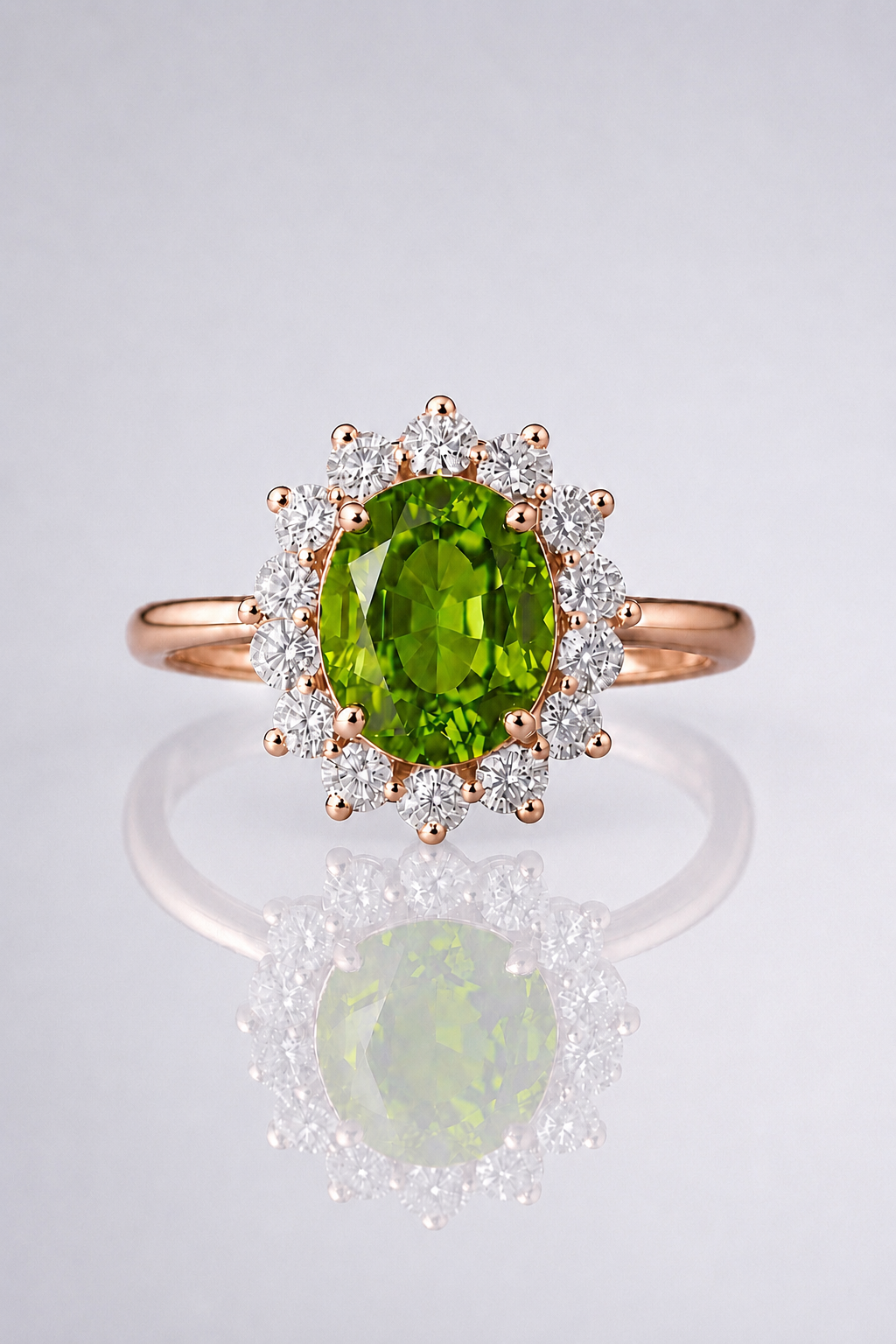 Natural Color Changing Alexandrite Diamond Halo Handcrafted Rose Gold Ring