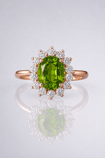 Natural Color Changing Alexandrite Diamond Halo Handcrafted Rose Gold Ring