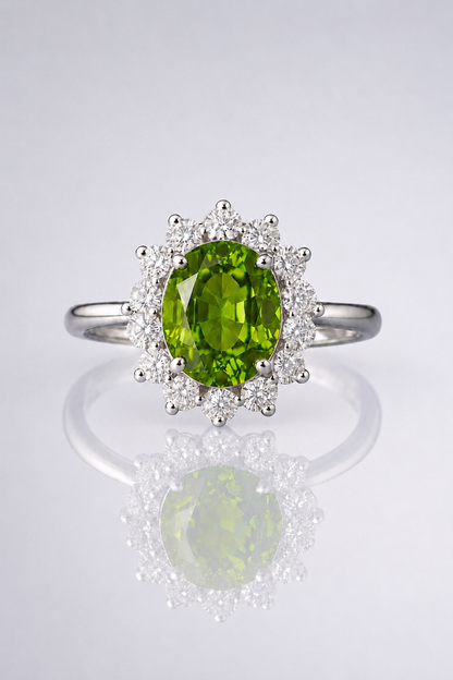 Natural Color Changing Alexandrite Diamond Halo Handcrafted White Gold Ring