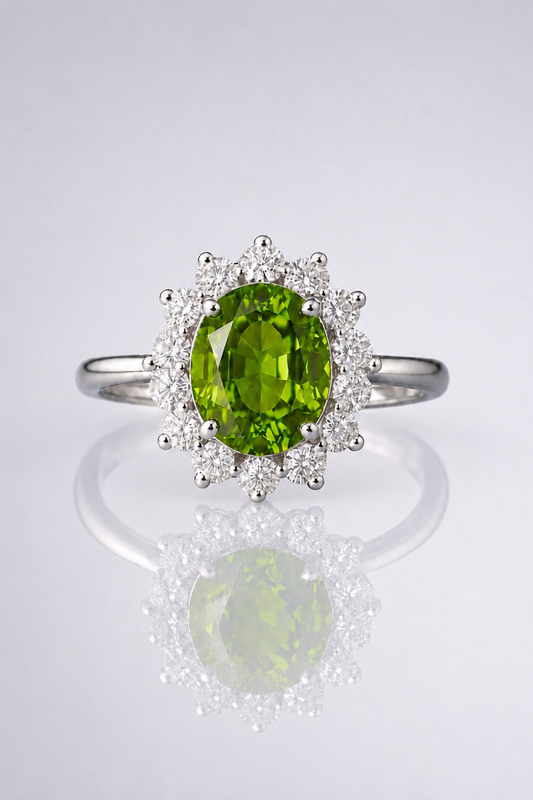 Natural Color Changing Alexandrite Diamond Halo Handcrafted White Gold Ring
