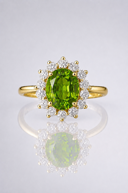 Natural Color Changing Alexandrite Diamond Halo Handcrafted Yellow Gold Ring