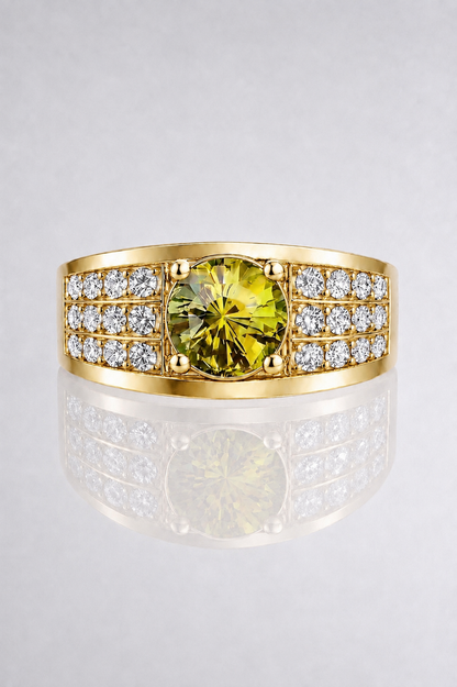 Natural Color Changing Alexandrite Diamond Handcrafted Unisex Yellow Gold Ring