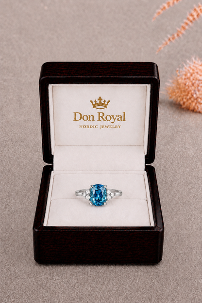 Natural Greenish Blue Spinel Diamond Handcrafted Gold Ring Box