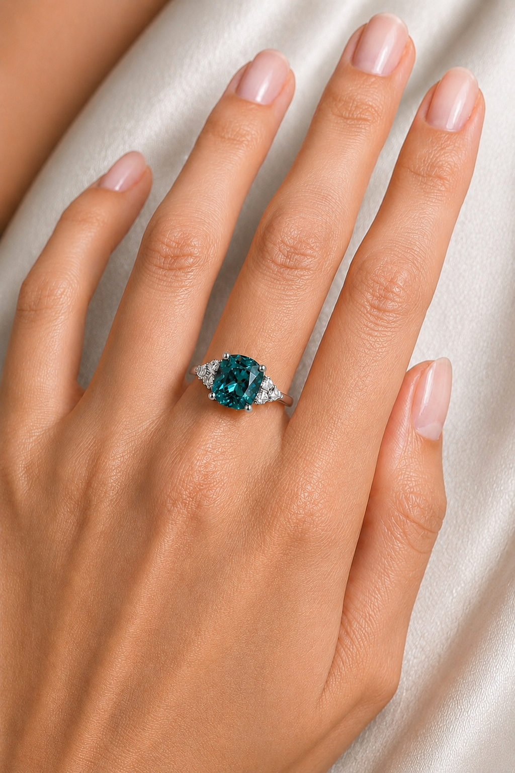 Natural Greenish Blue Spinel Diamond Handcrafted Gold Ring Model