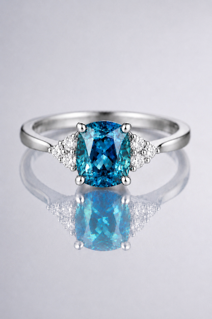 Natural Greenish Blue Spinel Diamond Handcrafted White Gold Ring