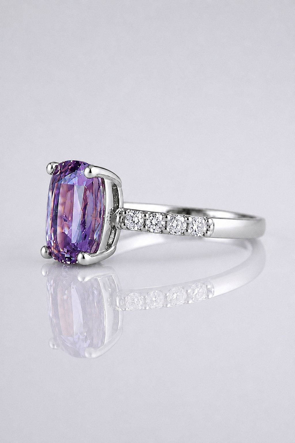 Natural Grey Spinel Diamond Handcrafted Platinum Ring