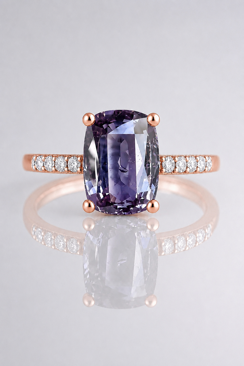 Natural Grey Spinel Diamond Handcrafted Rose Gold Ring