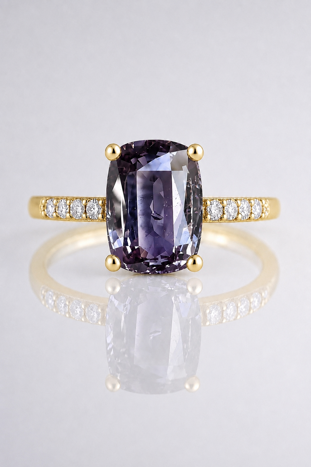 Natural Grey Spinel Diamond Handcrafted Yellow Gold Ring