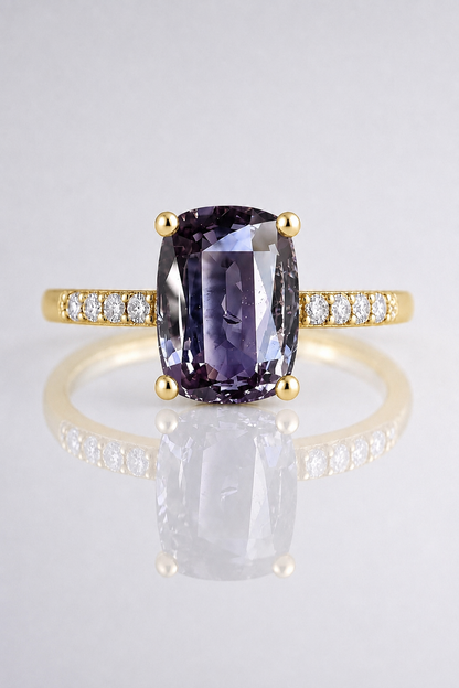 Natural Grey Spinel Diamond Handcrafted Yellow Gold Ring