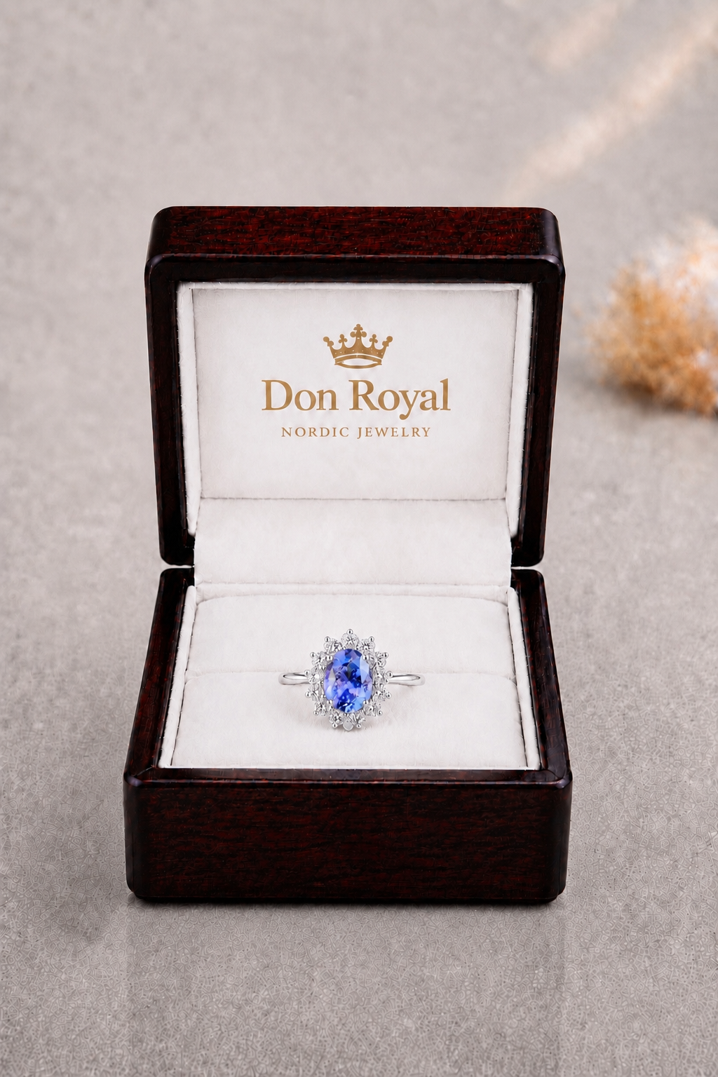 Natural Lavender Spinel Diamond Handcrafted Halo Gold Ring Box