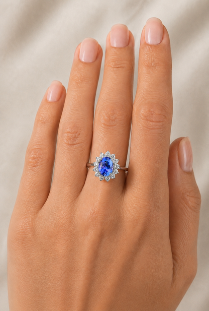 Natural Lavender Spinel Diamond Handcrafted Halo Gold Ring Model