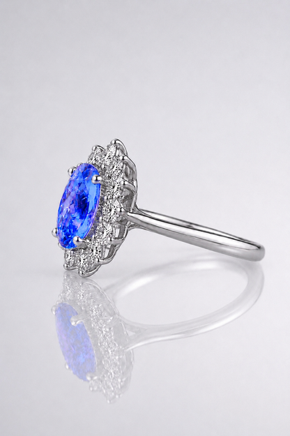 Natural Lavender Spinel Diamond Handcrafted Halo Platinum Ring