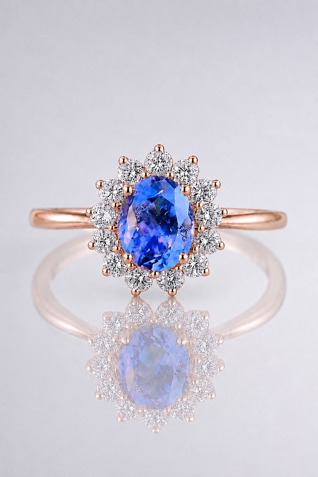 Natural Lavender Spinel Diamond Handcrafted Halo Rose Gold Ring