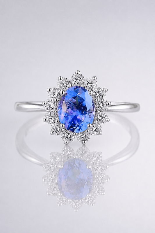 Natural Lavender Spinel Diamond Handcrafted Halo White Gold Ring