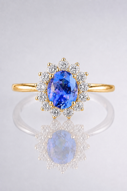 Natural Lavender Spinel Diamond Handcrafted Halo Yellow Gold Ring