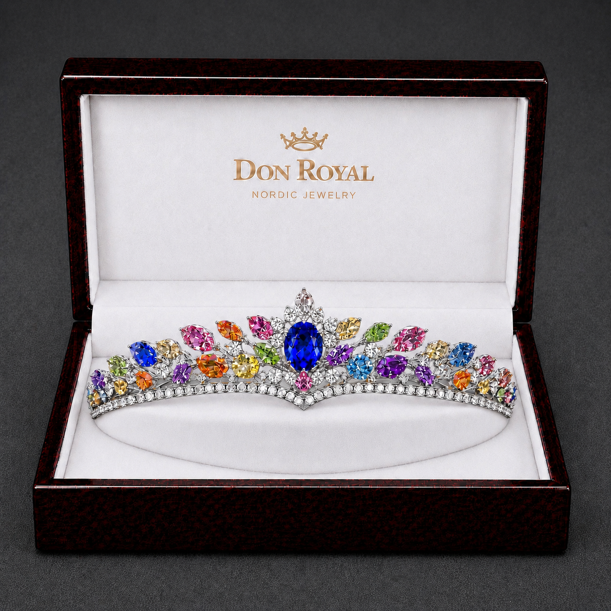 Natural Multicolored Sapphire Diamond Handcrafted Gold Tiara Box