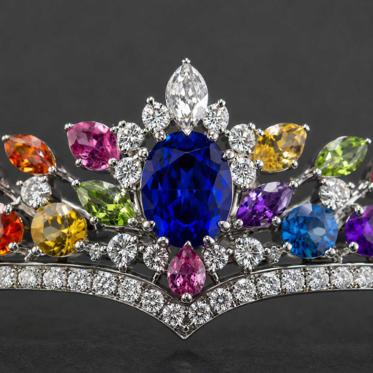 Natural Multicolored Sapphire Diamond Handcrafted Platinum Tiara