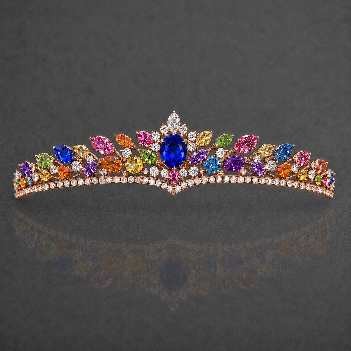 Natural Multicolored Sapphire Diamond Handcrafted Rose Gold Tiara