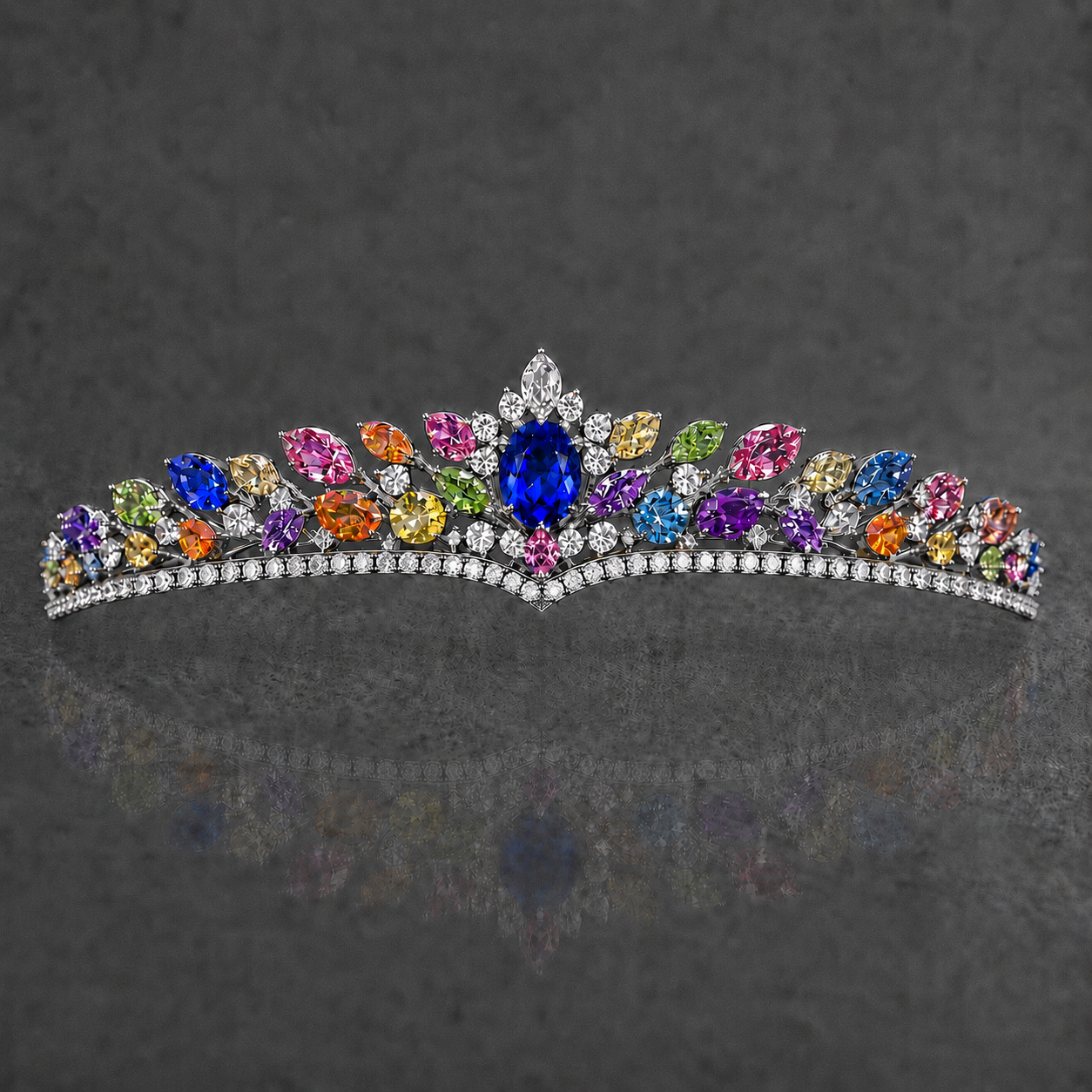 Natural Multicolored Sapphire Diamond Handcrafted White Gold Tiara