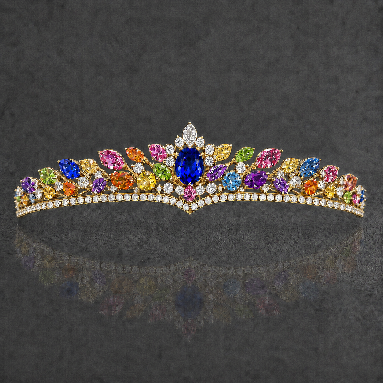 Natural Multicolored Sapphire Diamond Handcrafted Yellow Gold Tiara