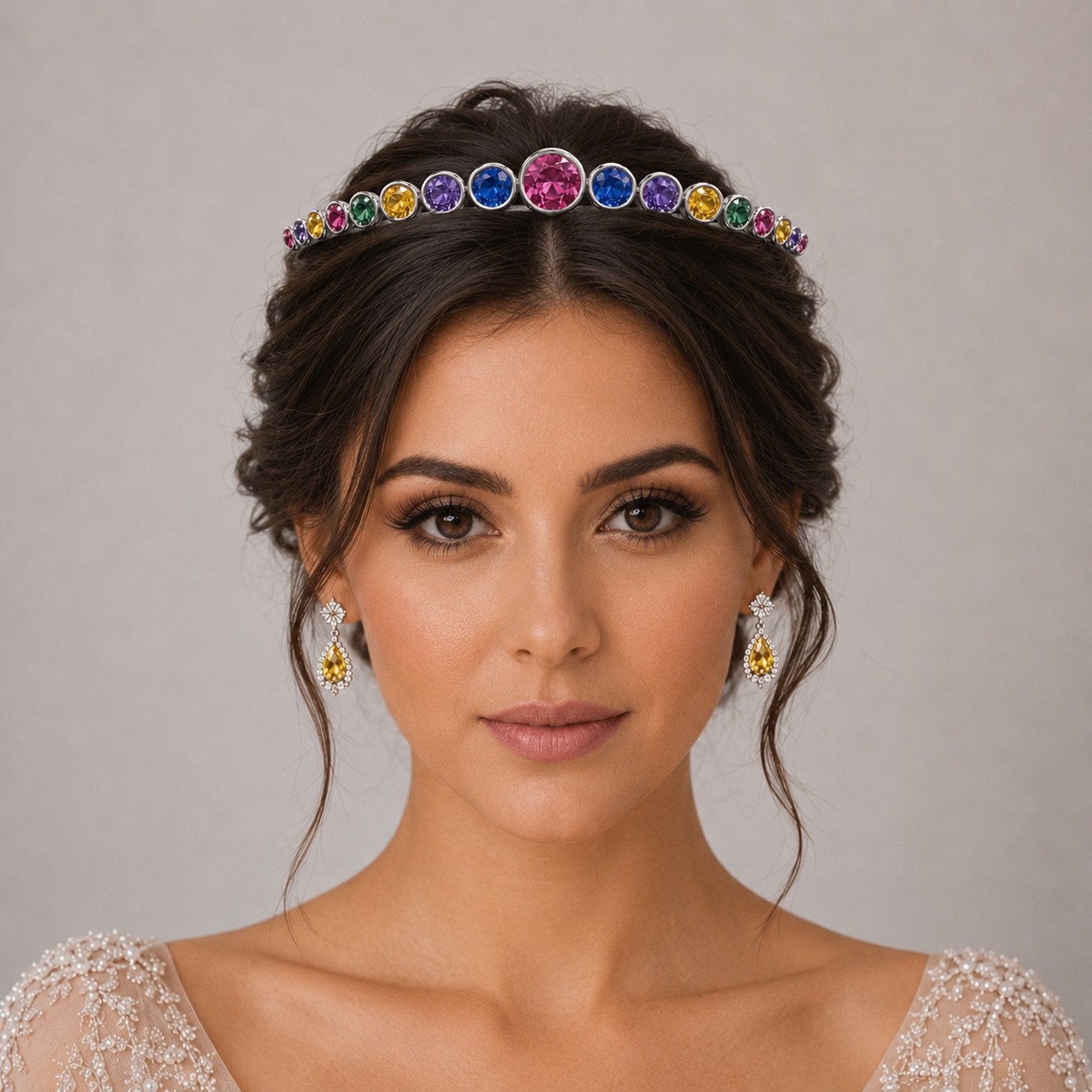 Natural Multicolored Sapphire Handcrafted Gold Tiara Model