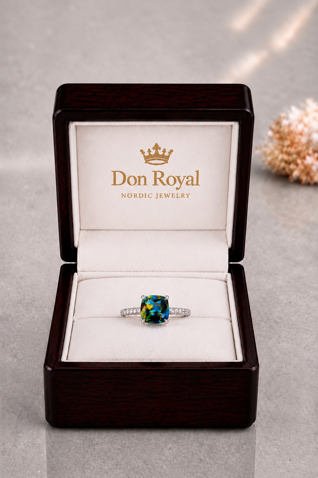 Natural Parti Sapphire Diamond Handcrafted Gold Ring Box