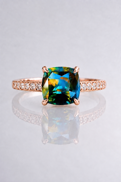 Natural Parti Sapphire Diamond Handcrafted Rose Gold Ring