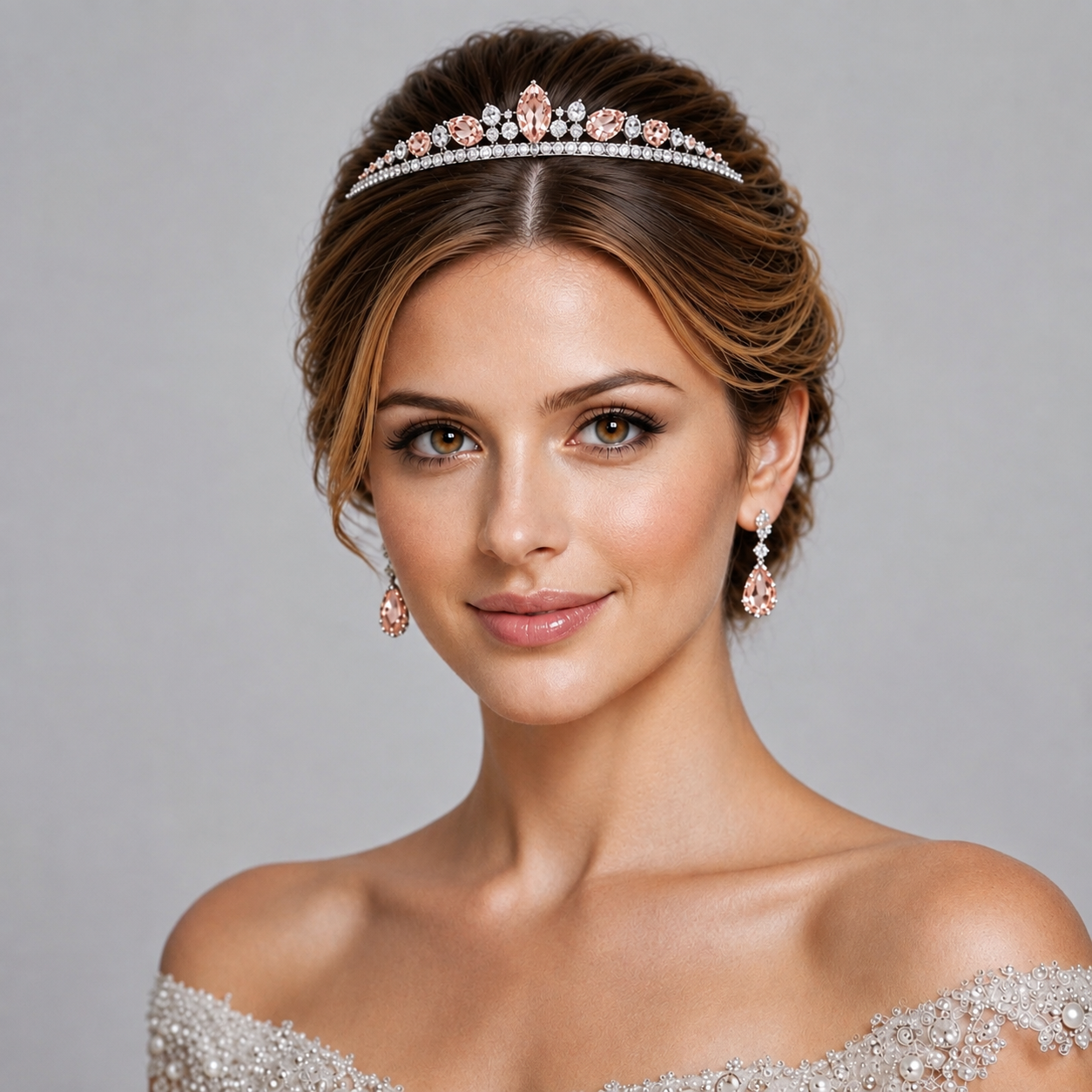 Natural Peach Sapphire Diamond Handcrafted Gold Tiara Model