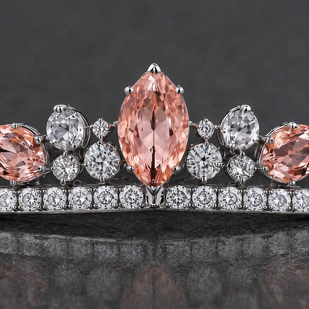 Natural Peach Sapphire Diamond Handcrafted Platinum Tiara