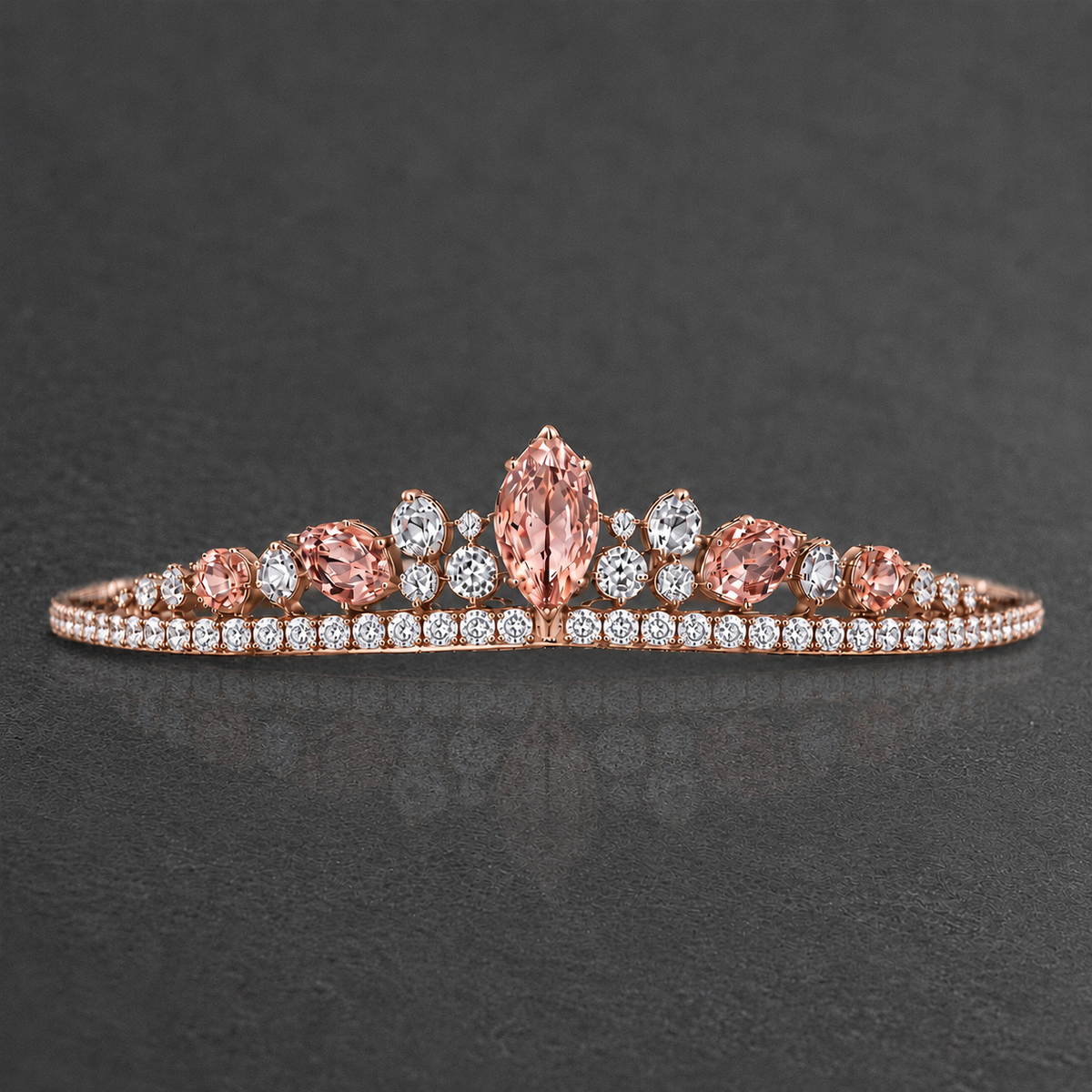 Natural Peach Sapphire Diamond Handcrafted Rose Gold Tiara