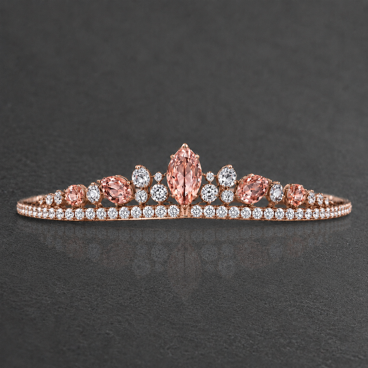 Natural Peach Sapphire Diamond Handcrafted Rose Gold Tiara