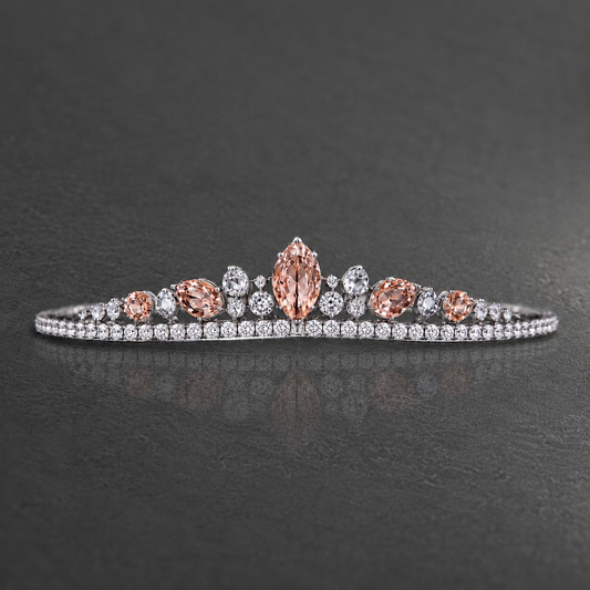 Natural Peach Sapphire Diamond Handcrafted White Gold Tiara