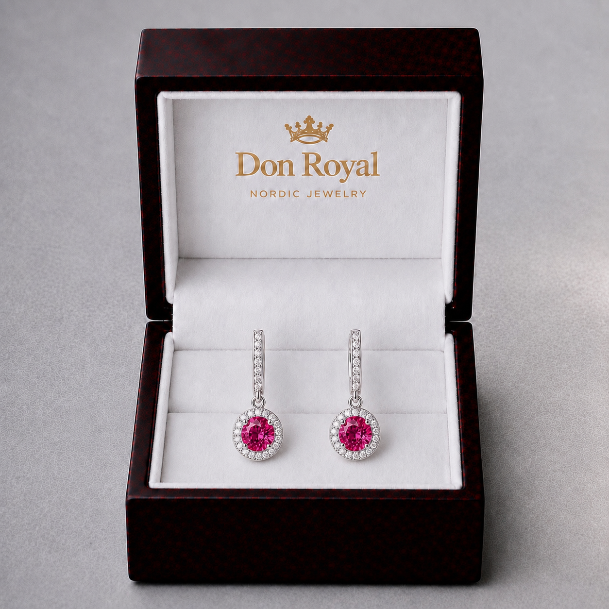 Natural Pink Sapphire Diamond Halo Handcrafted Gold Earrings Box