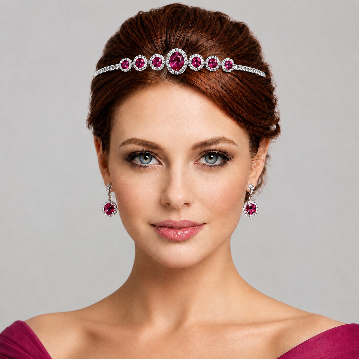 Natural Pink Sapphire Diamond Halo Handcrafted Gold Tiara Model