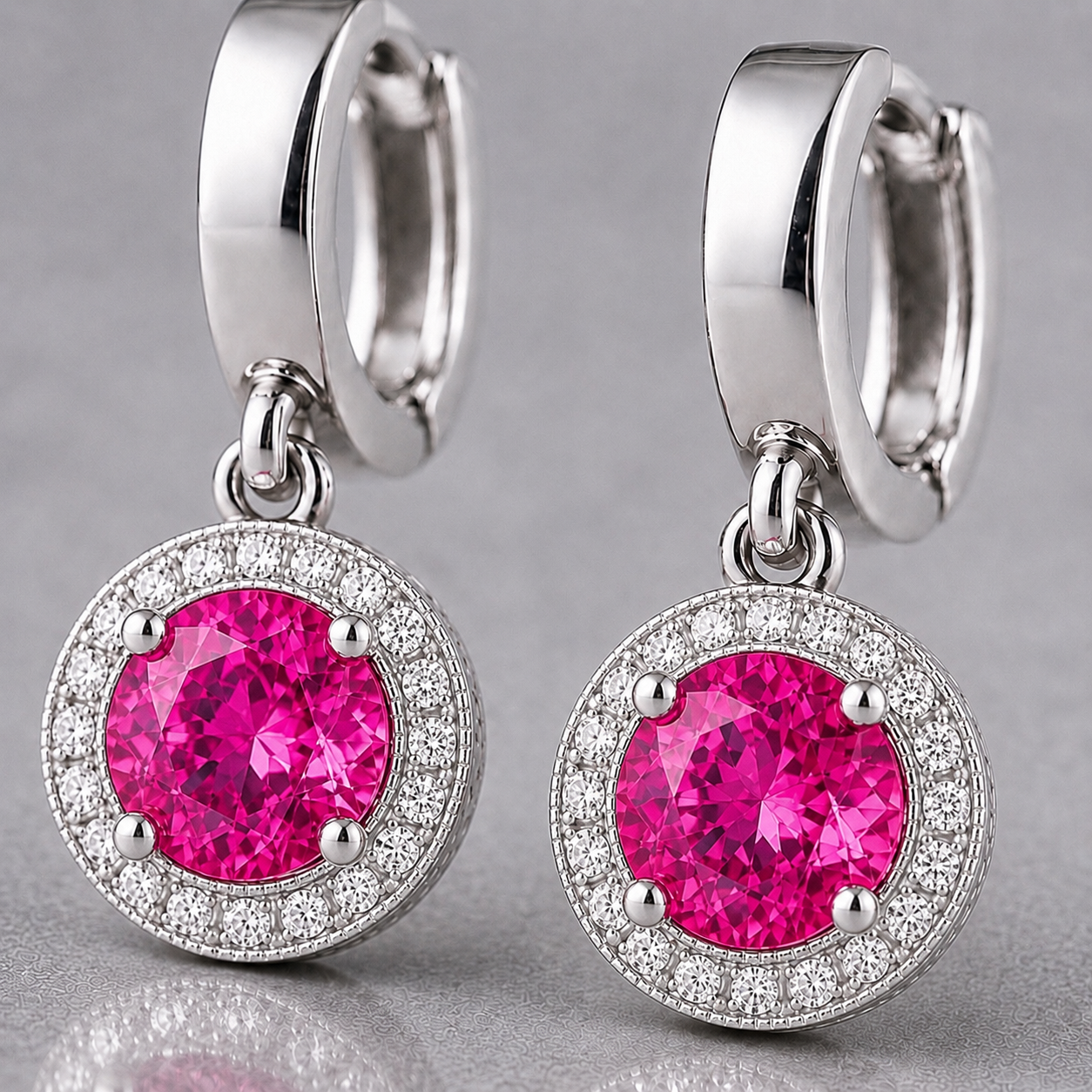 Natural Pink Sapphire Diamond Halo Handcrafted Platinum Earrings