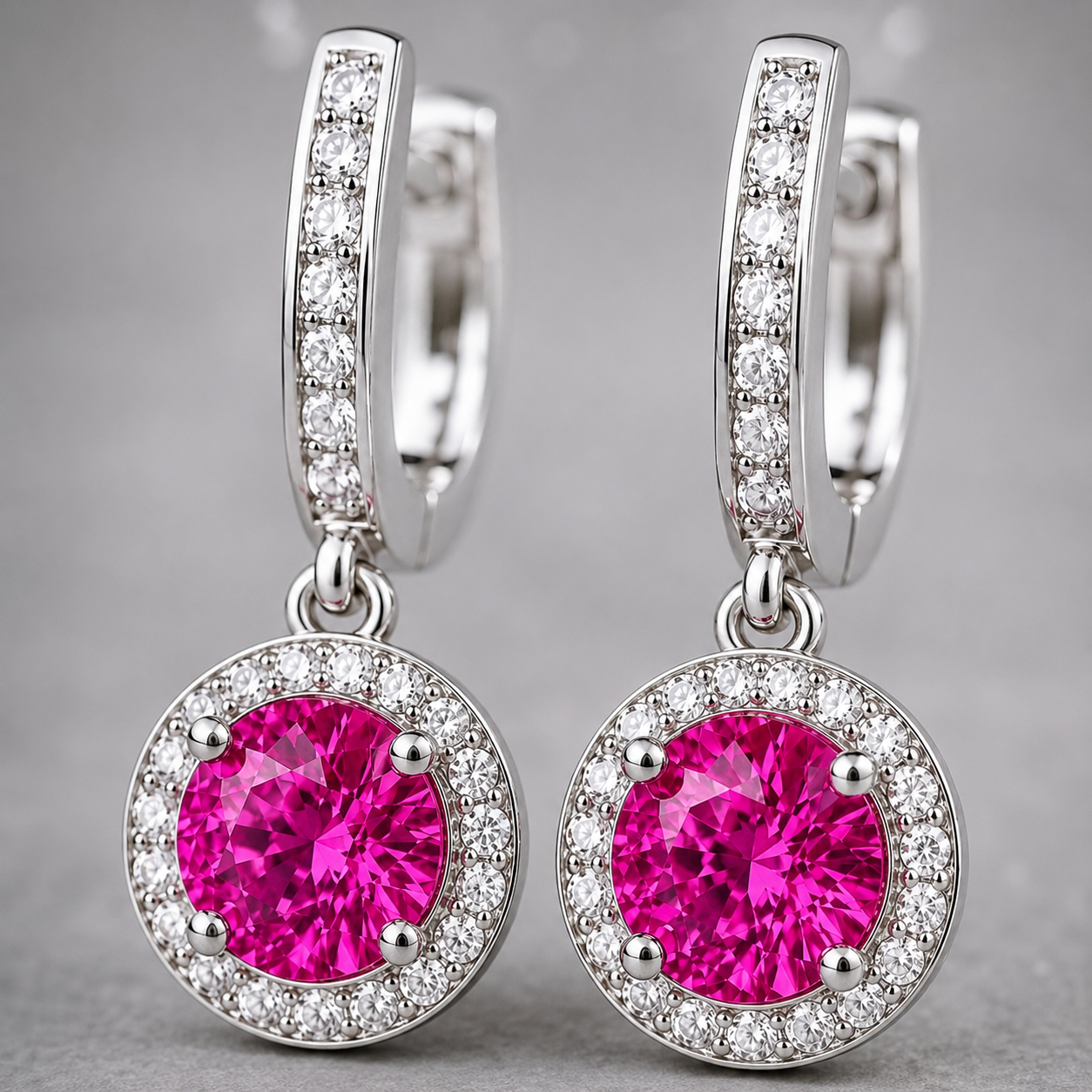 Natural Pink Sapphire Diamond Halo Handcrafted Platinum Earrings