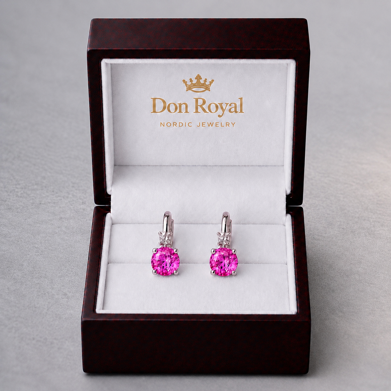 Natural Pink Sapphire Diamond Handcrafted Gold Earrings Box