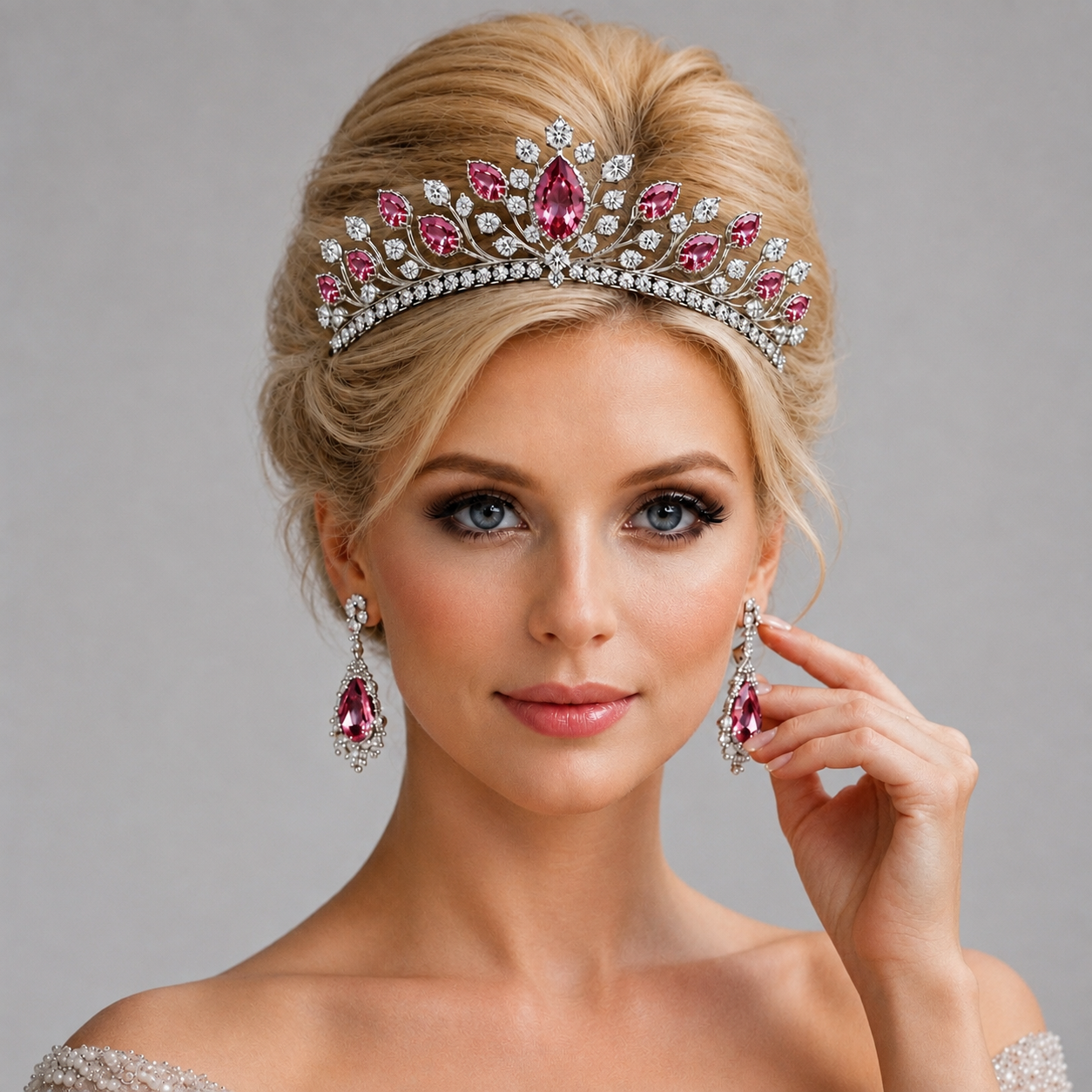 Natural Pink Sapphire Diamond Handcrafted Gold Tiara Model