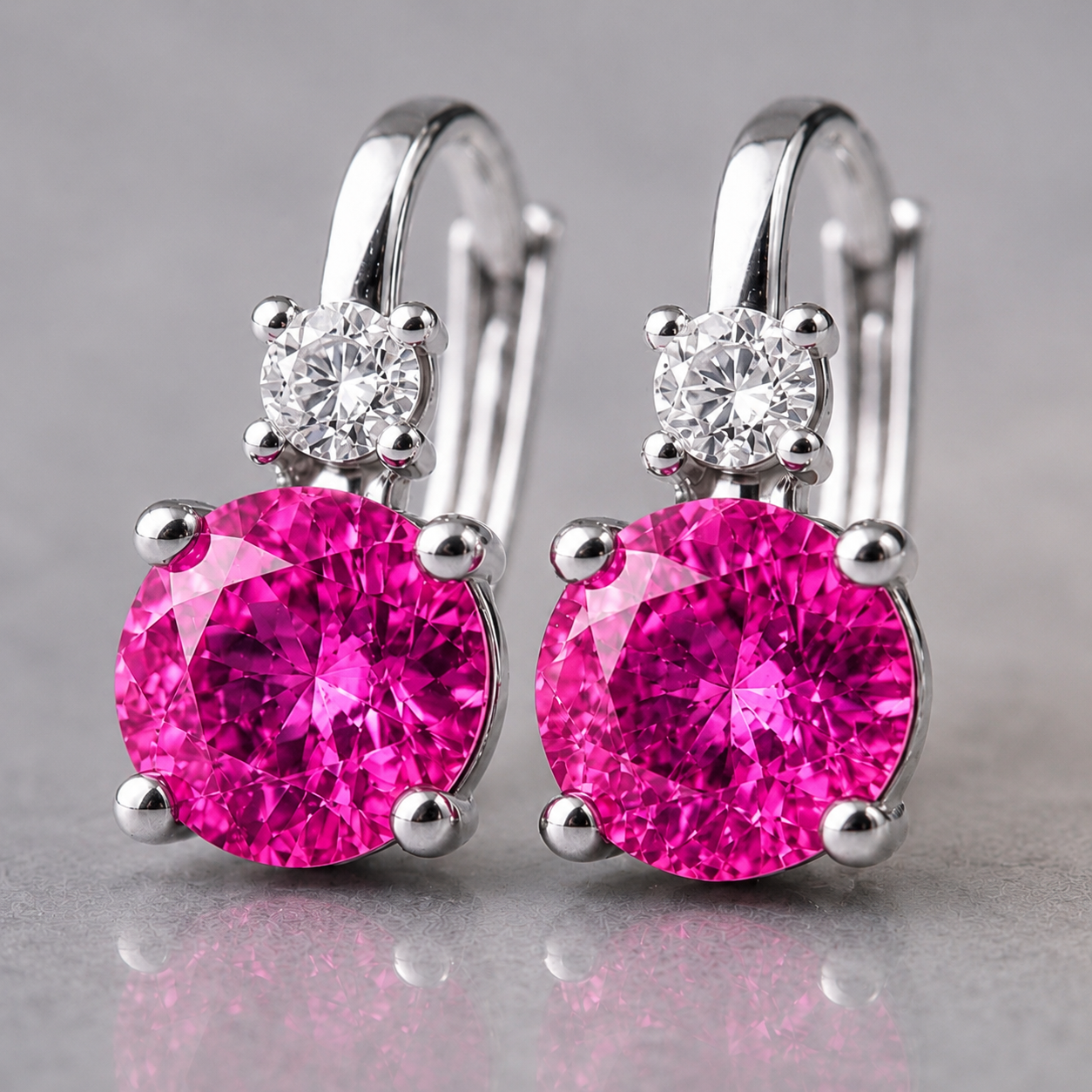 Natural Pink Sapphire Diamond Handcrafted Platinum Earrings